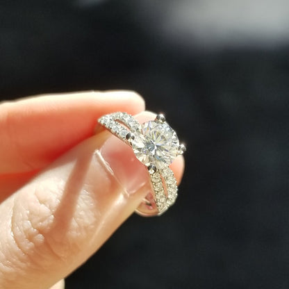 1.3 CT Round Criss Cross Pave Lab Grown Diamond Engagement Ring