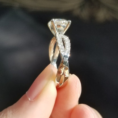 1.3 CT Round Criss Cross Pave Lab Grown Diamond Engagement Ring