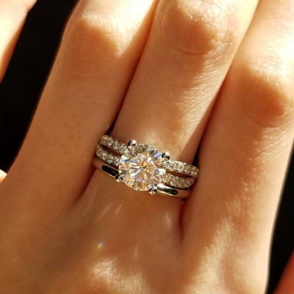 1.3 CT Round Criss Cross Pave Lab Grown Diamond Engagement Ring