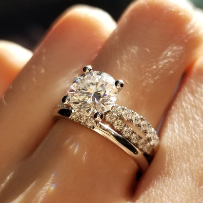 1.3 CT Round Criss Cross Pave Lab Grown Diamond Engagement Ring