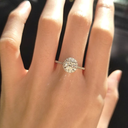 0.8 CT Round Halo & Pave Lab Grown Diamond Engagement Ring