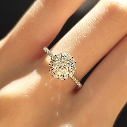 0.8 CT Round Halo & Pave Lab Grown Diamond Engagement Ring