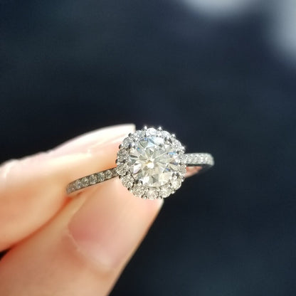 0.8 CT Round Halo & Pave Lab Grown Diamond Engagement Ring