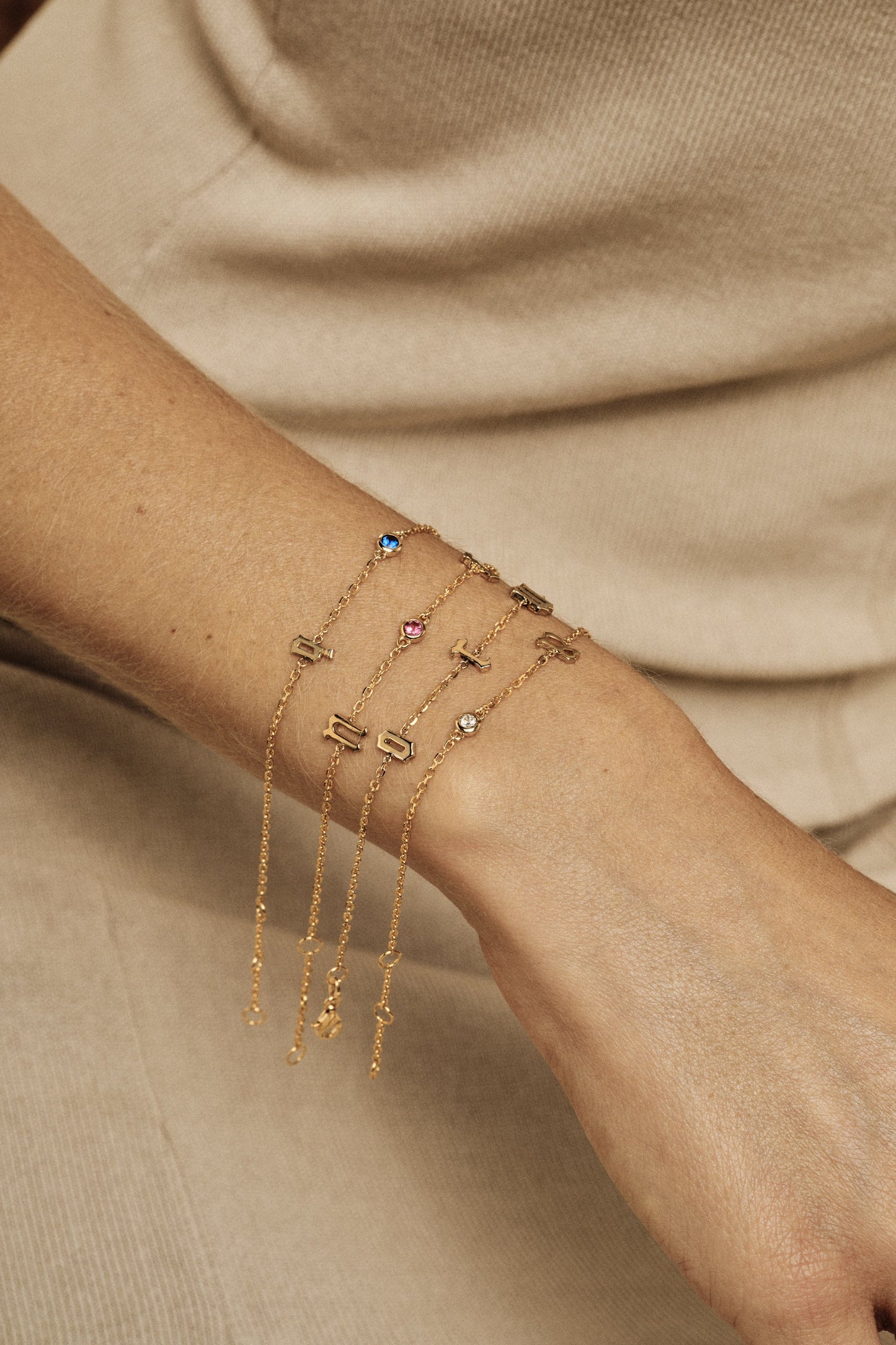 Gothic Letter Charm Bracelet | 925 Sterling Silver
