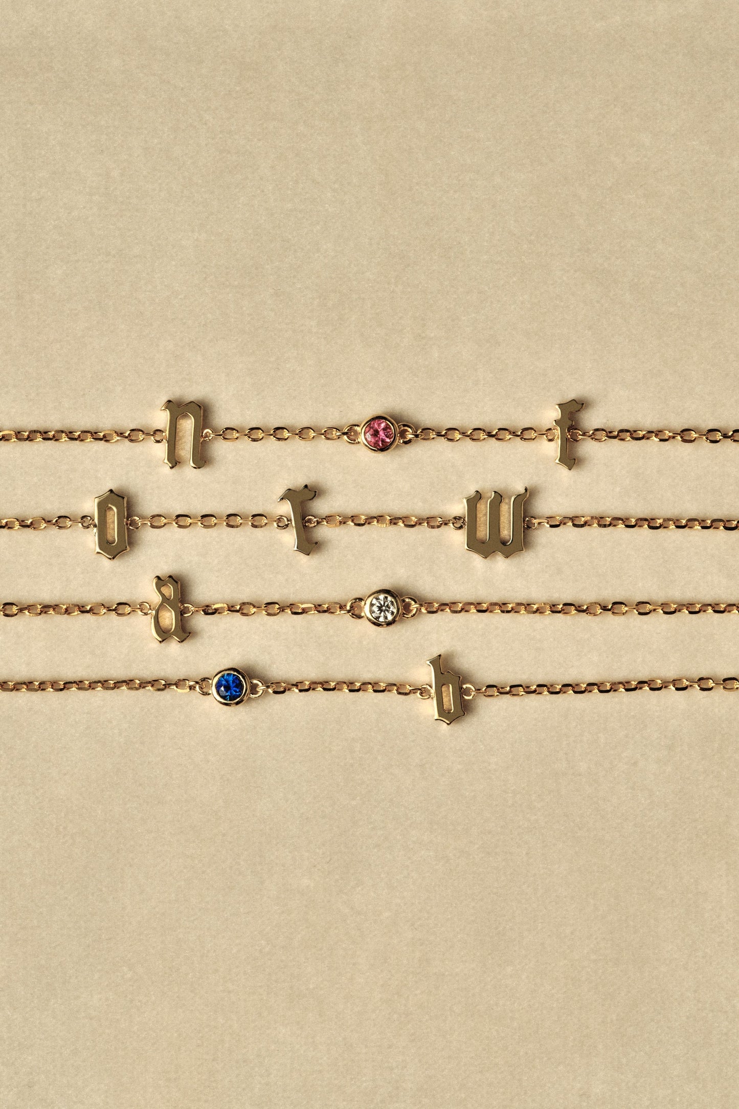 Gothic Letter Charm Bracelet | 925 Sterling Silver
