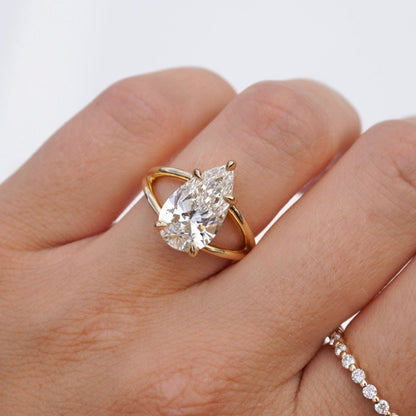 3.91 CT Pear Split Shank Lab Grown Diamond Engagement Ring