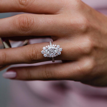 3.5 CT Oval Halo &Pave Lab Grown Diamond Engagement Ring