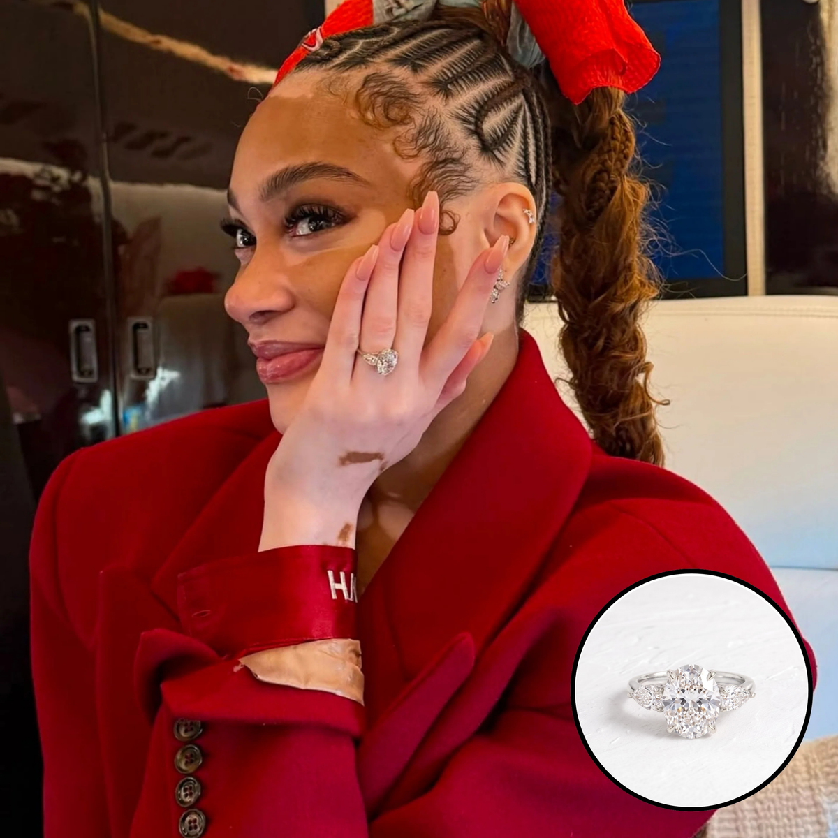 Winnie Harlow – Inspired Oval Cut Three Stone Lab Grown Diamond Engagement Ring
