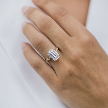 4.1 CT Emerald Vintage Pave Lab Grown Diamond Engagement Ring