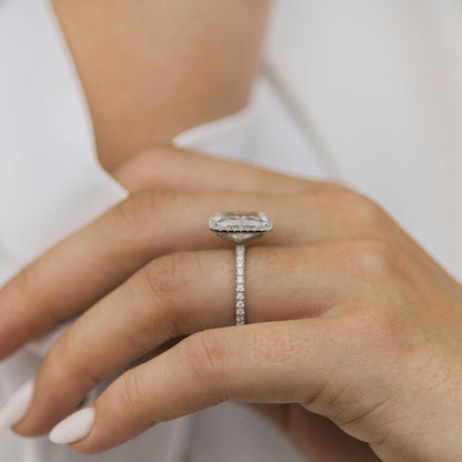 3.7 CT Radiant Halo & Pave Lab Grown Diamond Engagement Ring