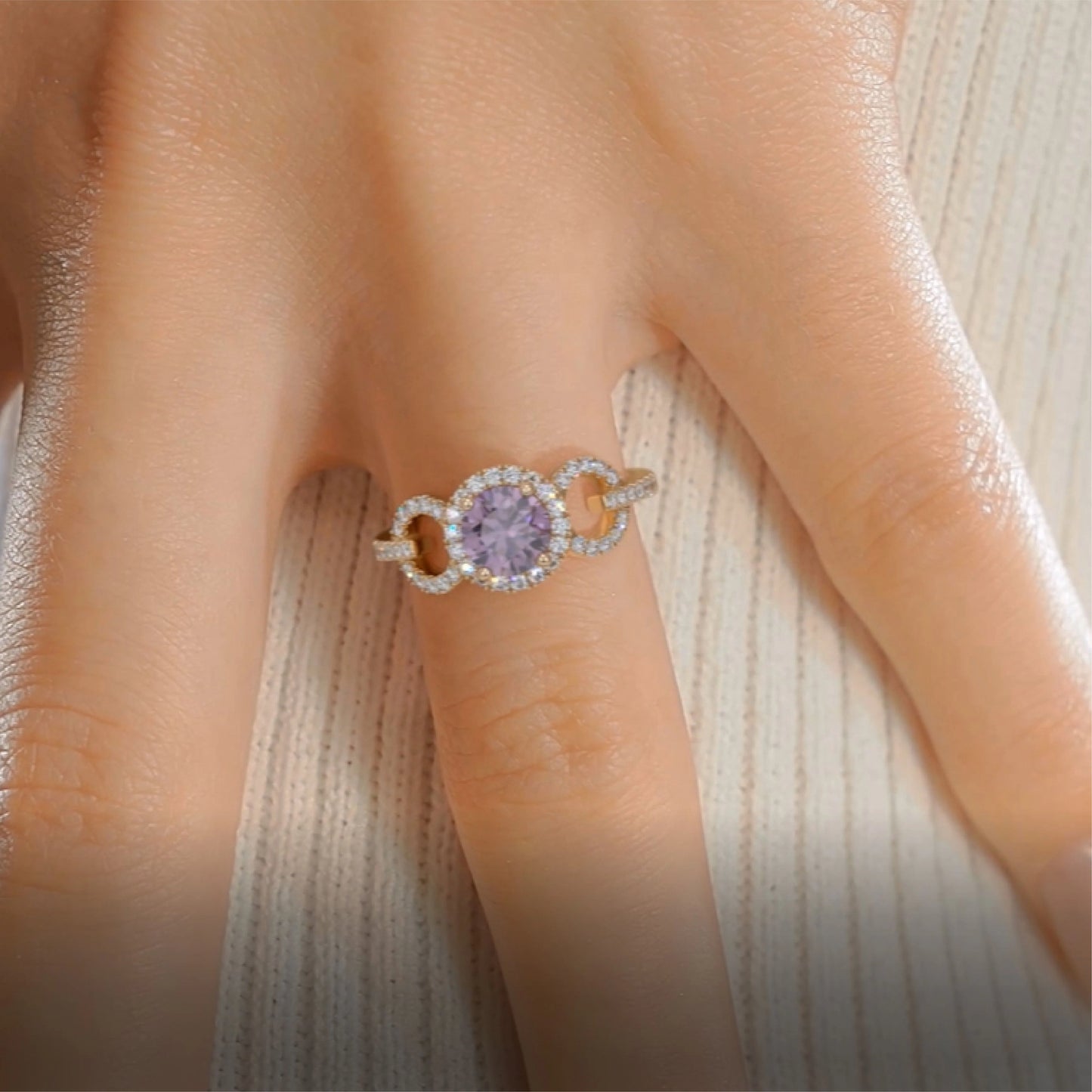 1 CT Round Halo & Pave Lab-Grown Tourmaline Gemstone Engagement Ring