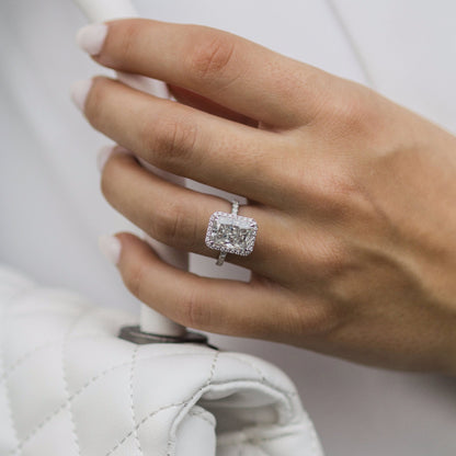 3.7 CT Radiant Halo & Pave Lab Grown Diamond Engagement Ring