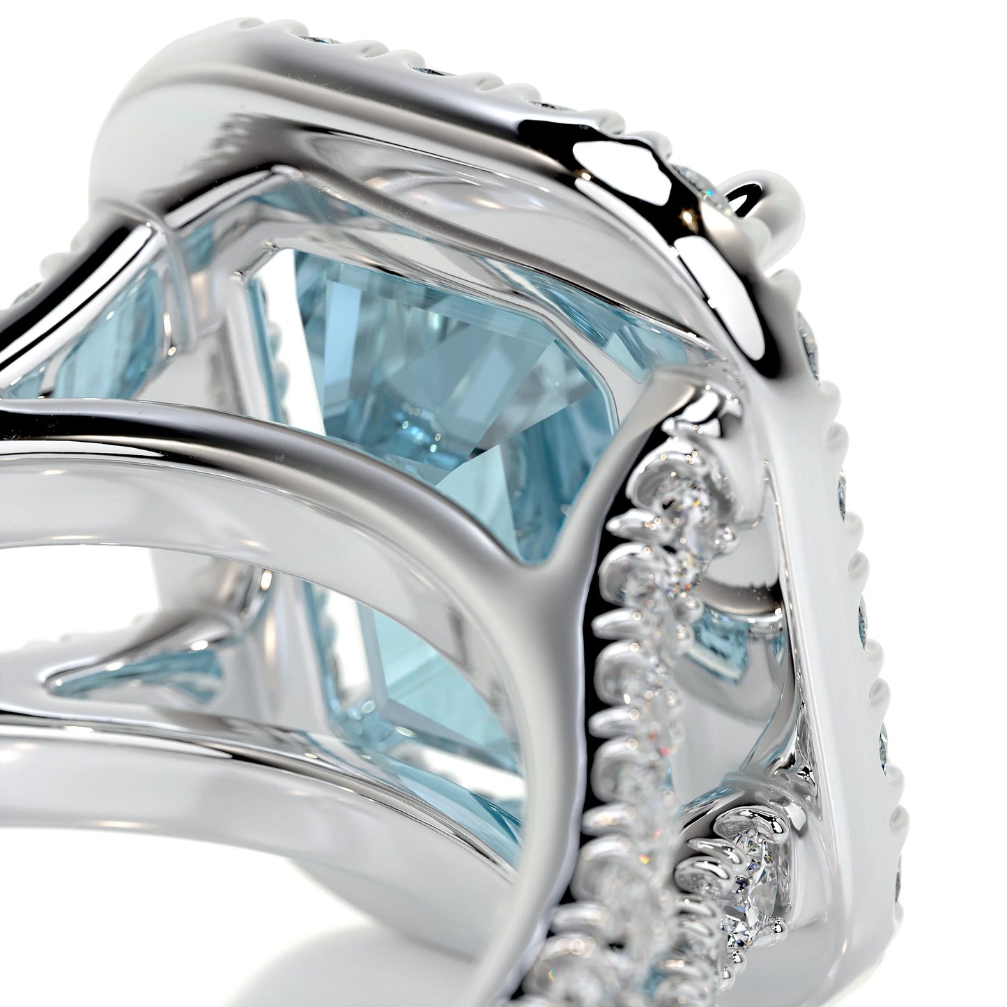 4.5 CT Emerald Halo & Pave Split Shank Lab-Grown Aquamarine Gemstone Engagement Ring
