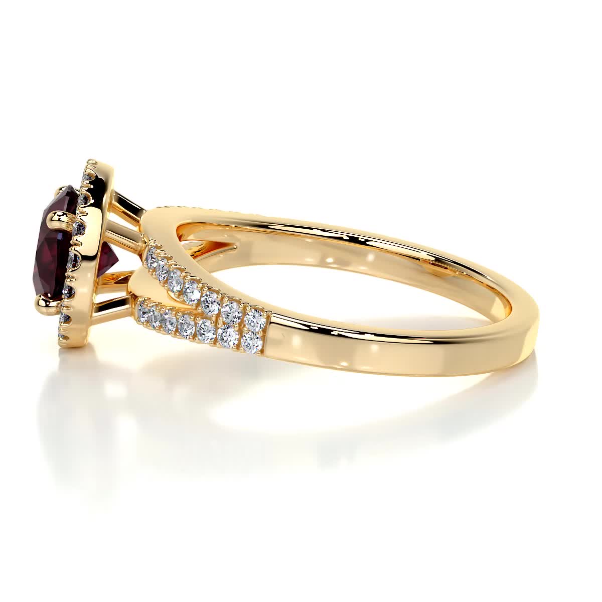 1 CT Round Halo & Pave Split Shank Lab-Grown Ruby Gemstone Engagement Ring