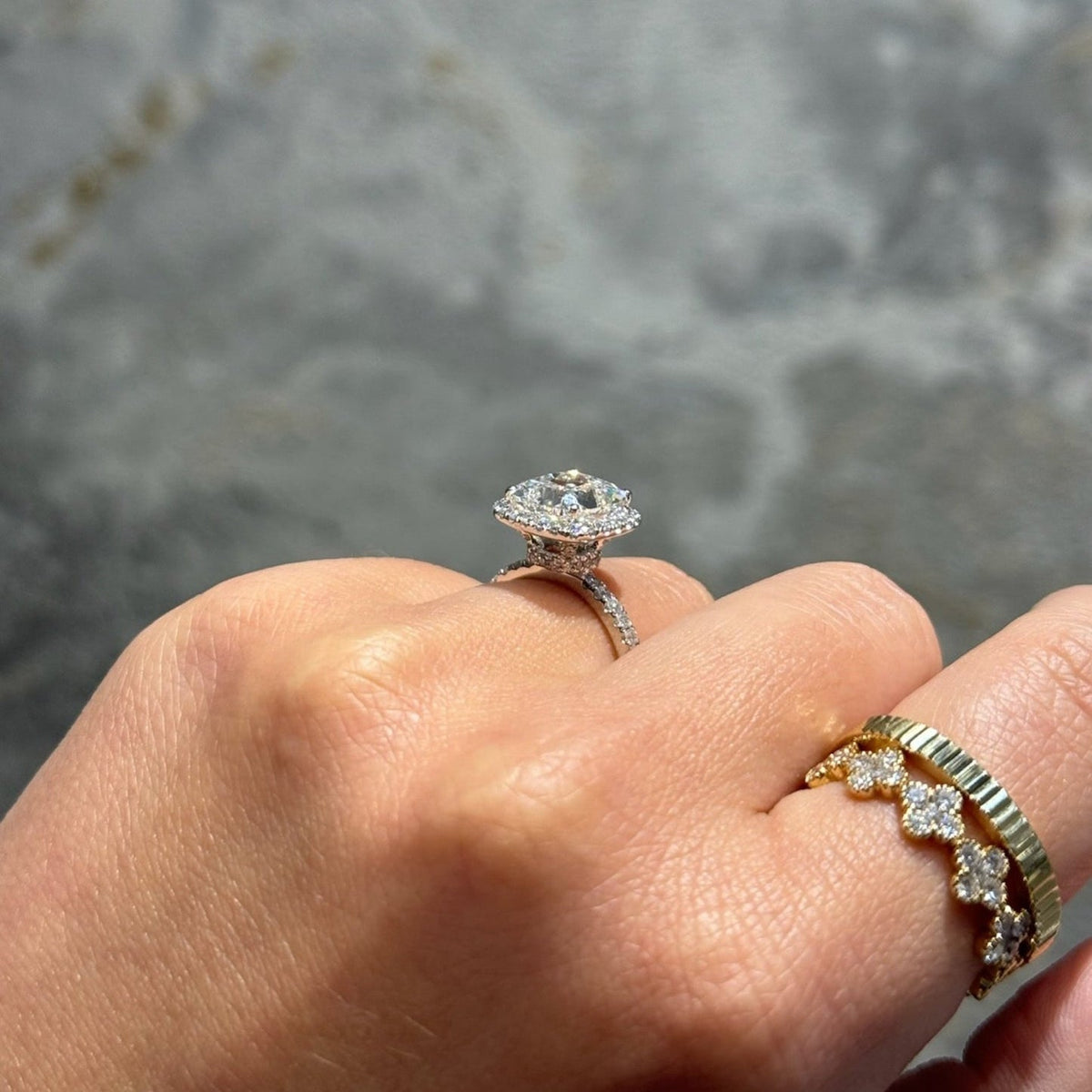 3.46 CT Cushion Halo & Pave Lab Grown Diamond Engagement Ring