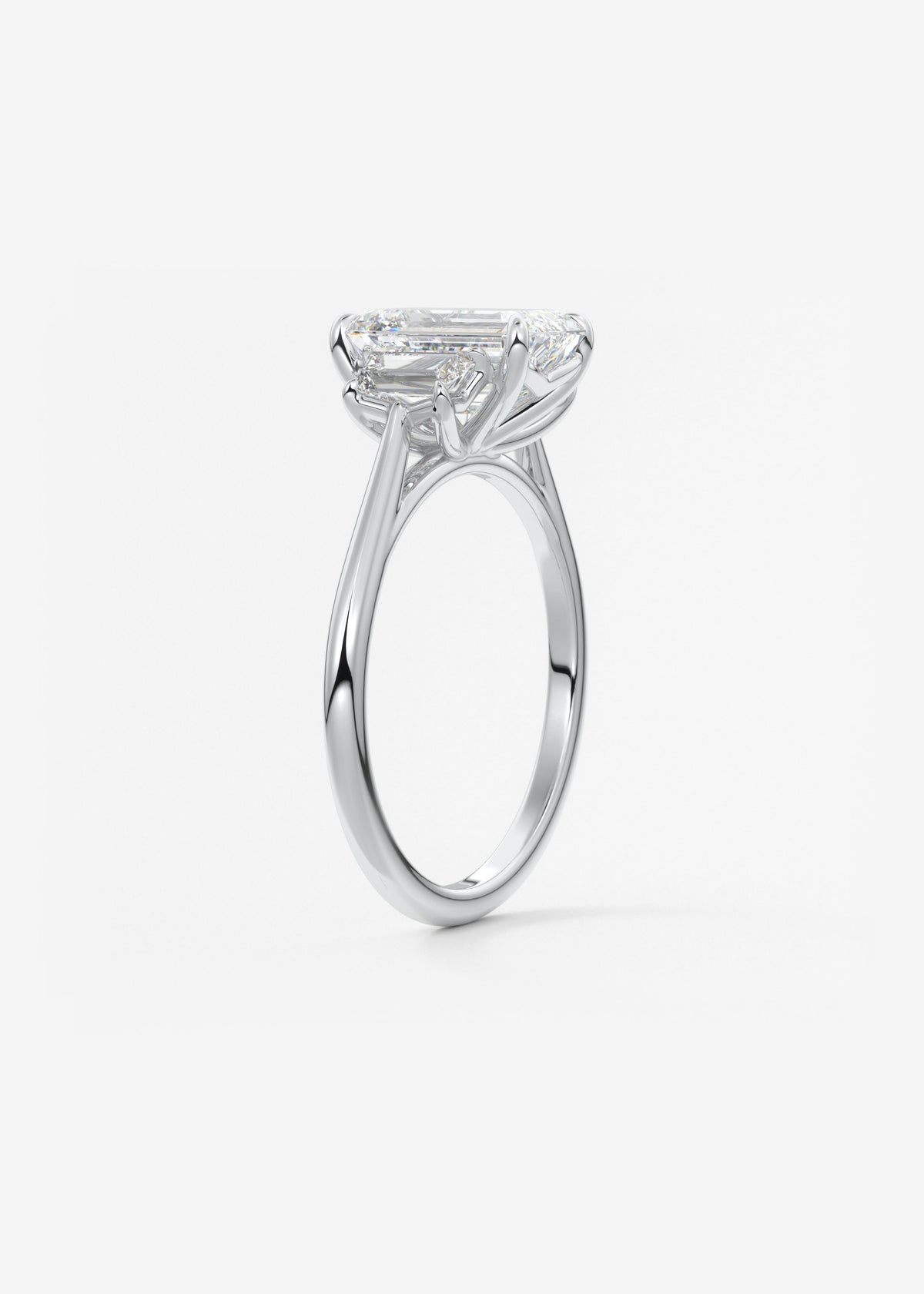 Emerald Three Stone Lab Grown Diamond Engagement Ring