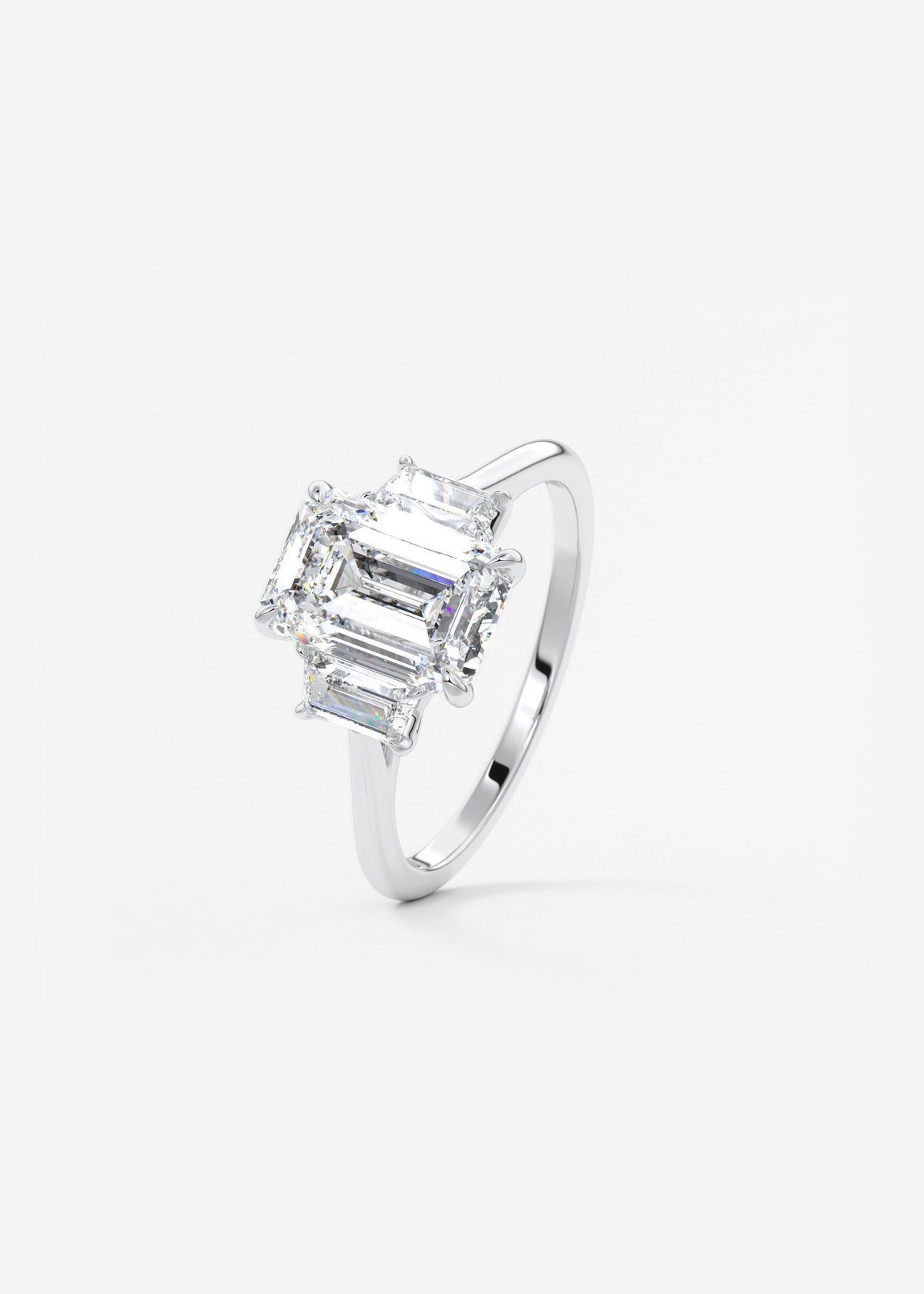 Emerald Three Stone Lab Grown Diamond Engagement Ring
