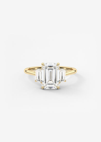 Emerald Three Stone Lab Grown Diamond Engagement Ring