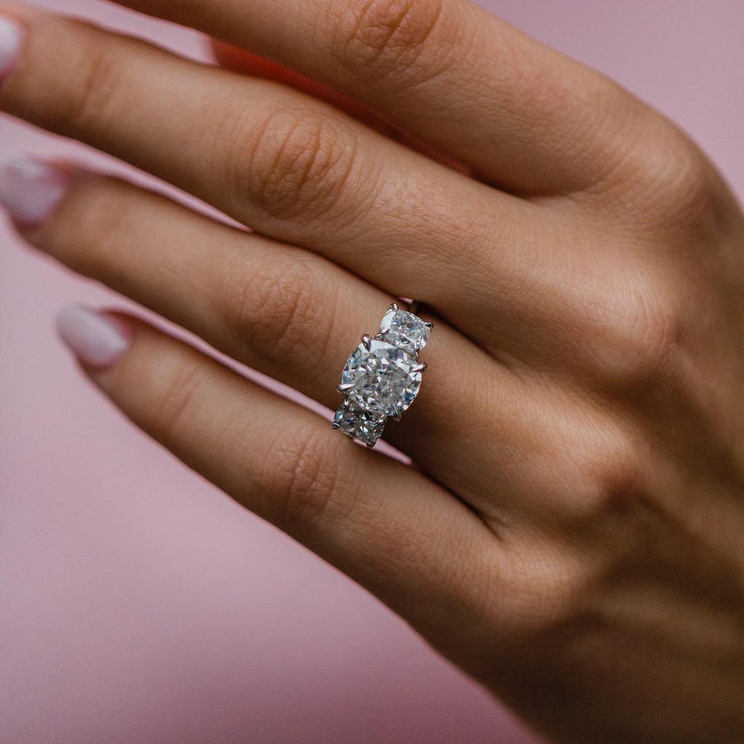 3.1 CT Cushion Three Stone Lab Grown Diamond Engagement Ring