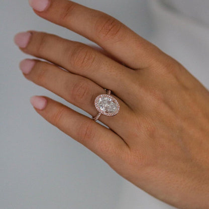4 CT Oval Halo & Pave Lab Grown Diamond Engagement Ring