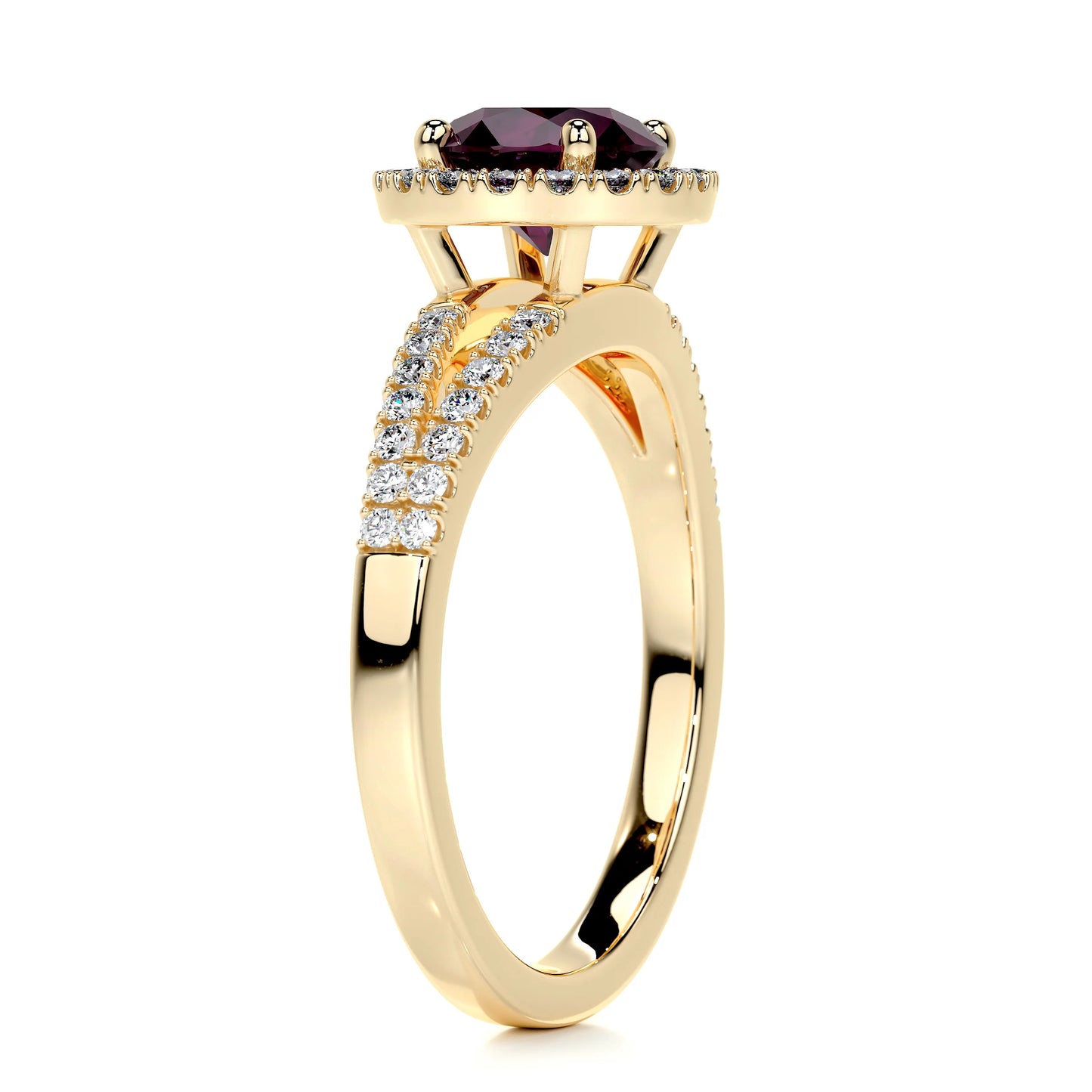 1 CT Round Halo & Pave Split Shank Lab-Grown Ruby Gemstone Engagement Ring