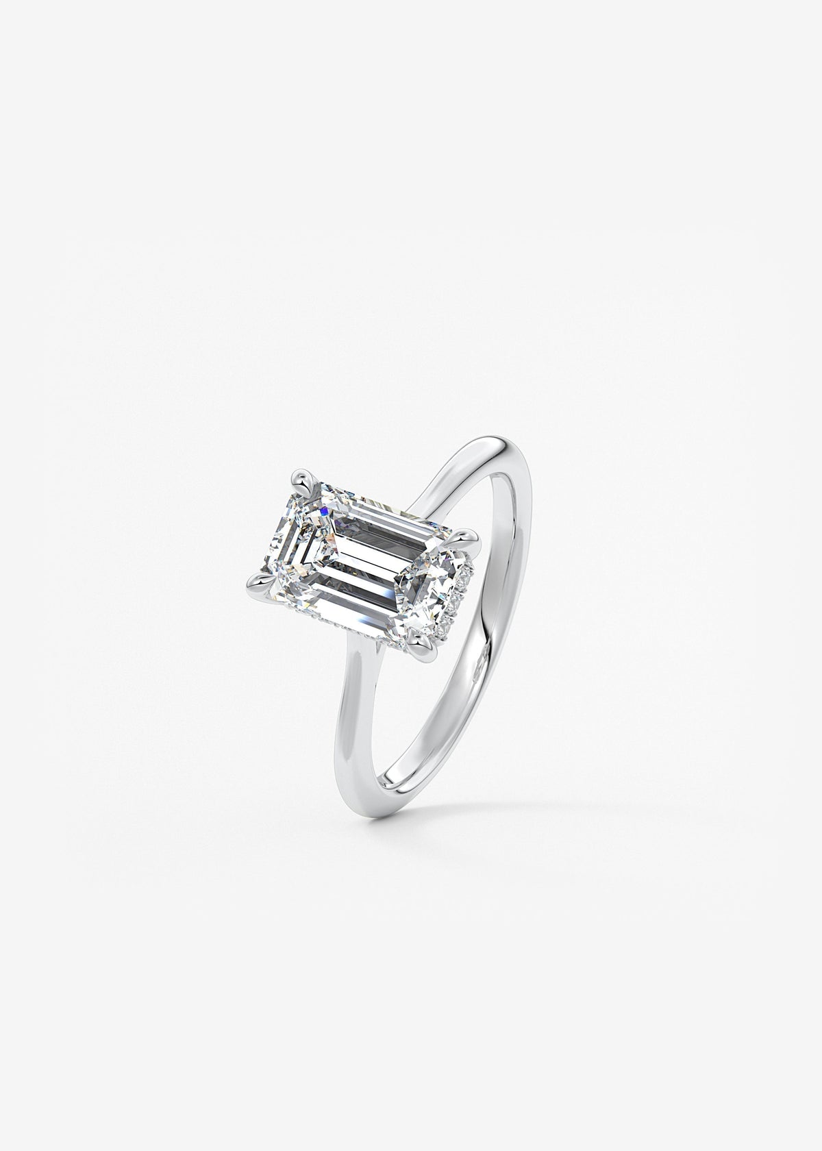 Emerald Hidden Halo/ Cathedral Lab Grown Diamond Engagement Ring