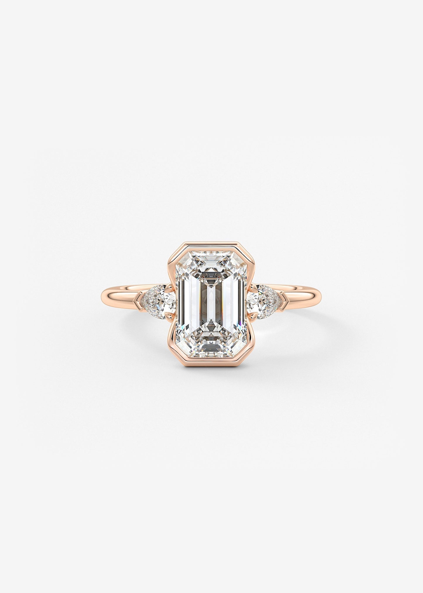 Emerald Three Stone Bezel Lab Grown Diamond Engagement Ring