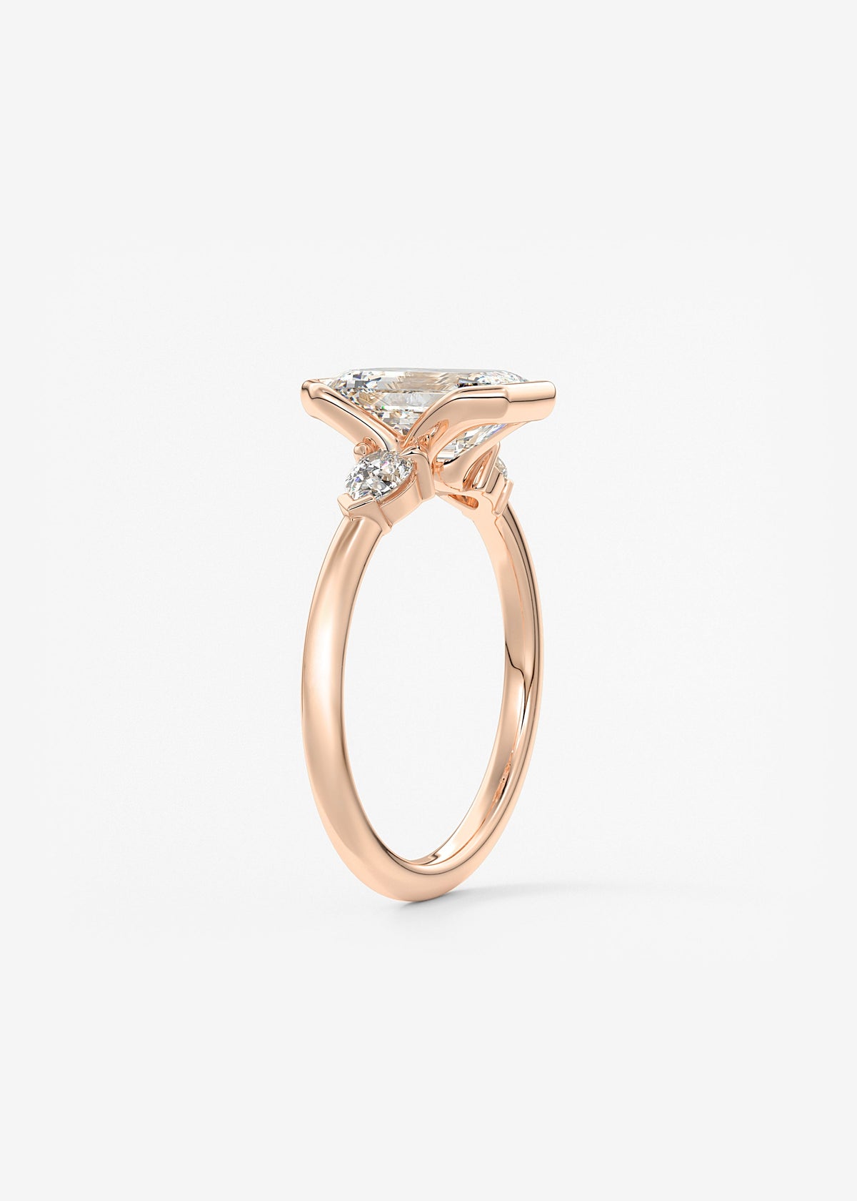 Emerald Three Stone Bezel Lab Grown Diamond Engagement Ring