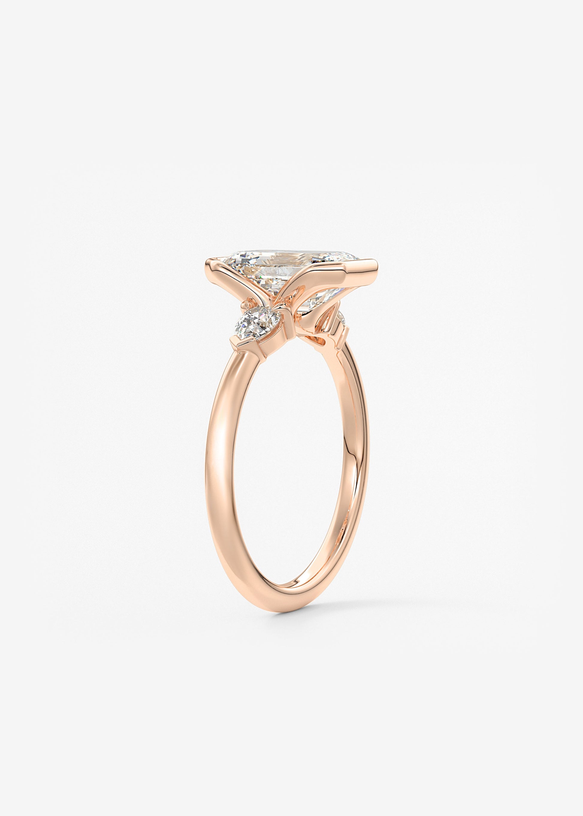 Emerald Three Stone Bezel Lab Grown Diamond Engagement Ring