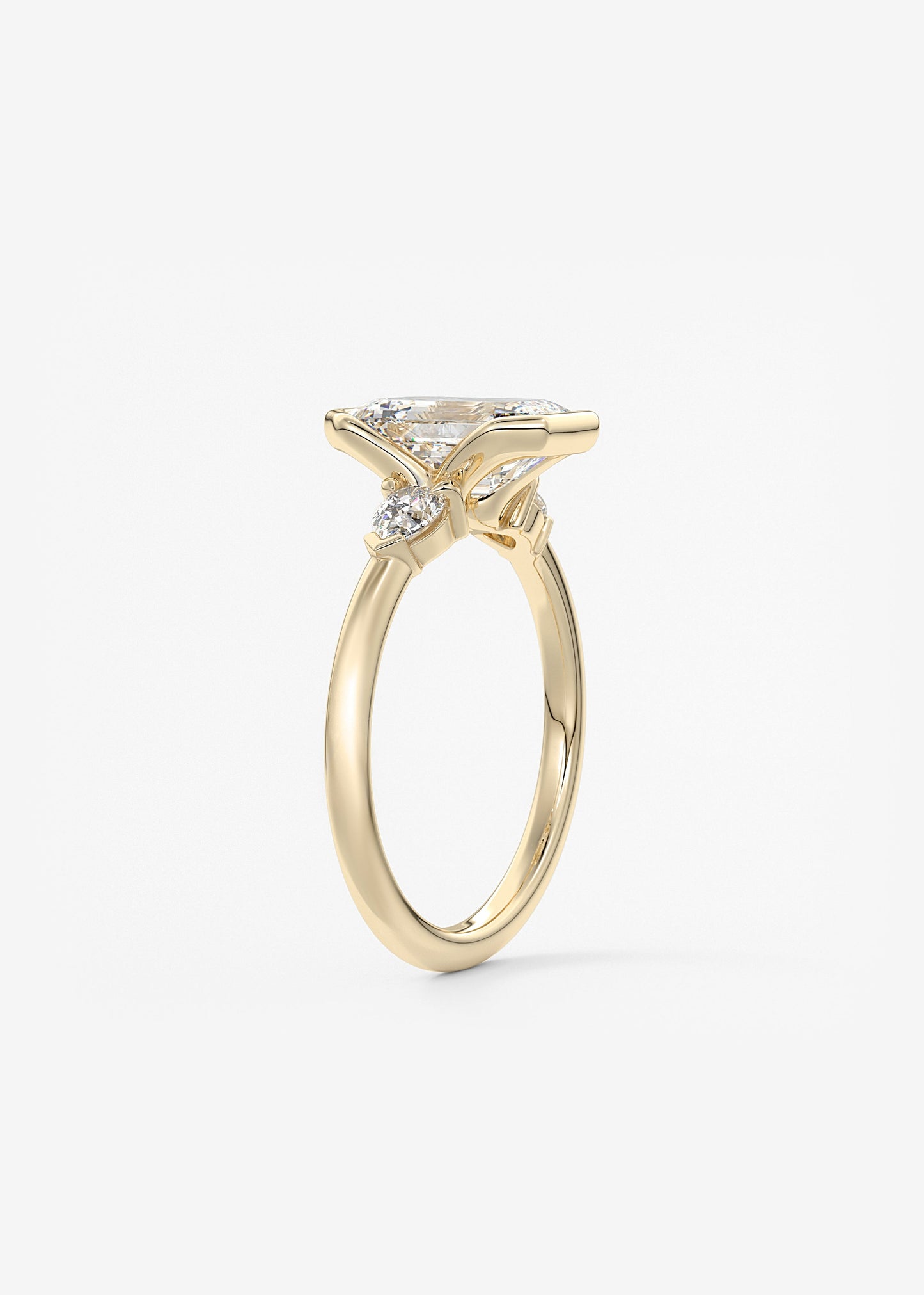 Emerald Three Stone Bezel Lab Grown Diamond Engagement Ring