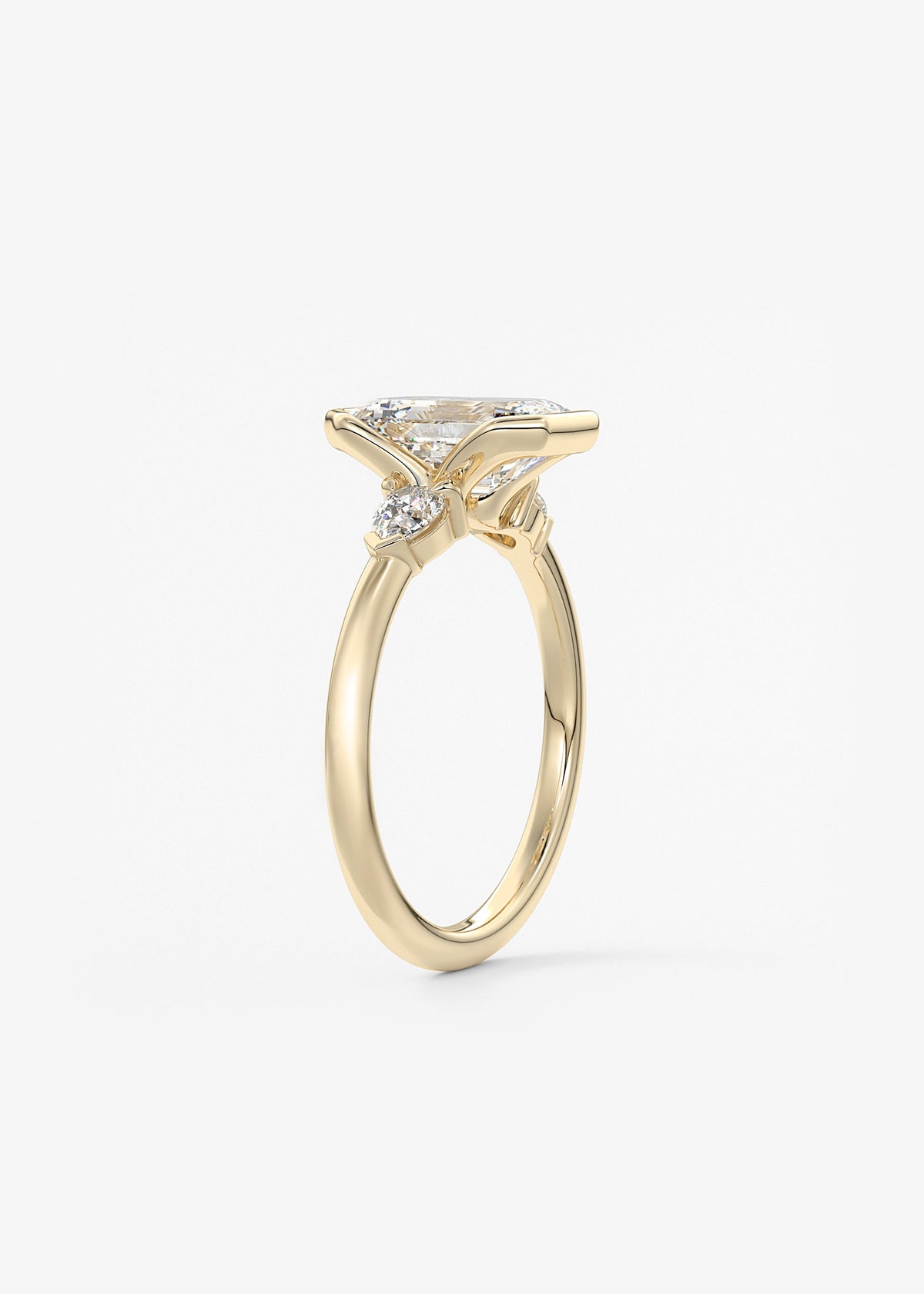 Emerald Three Stone Bezel Lab Grown Diamond Engagement Ring