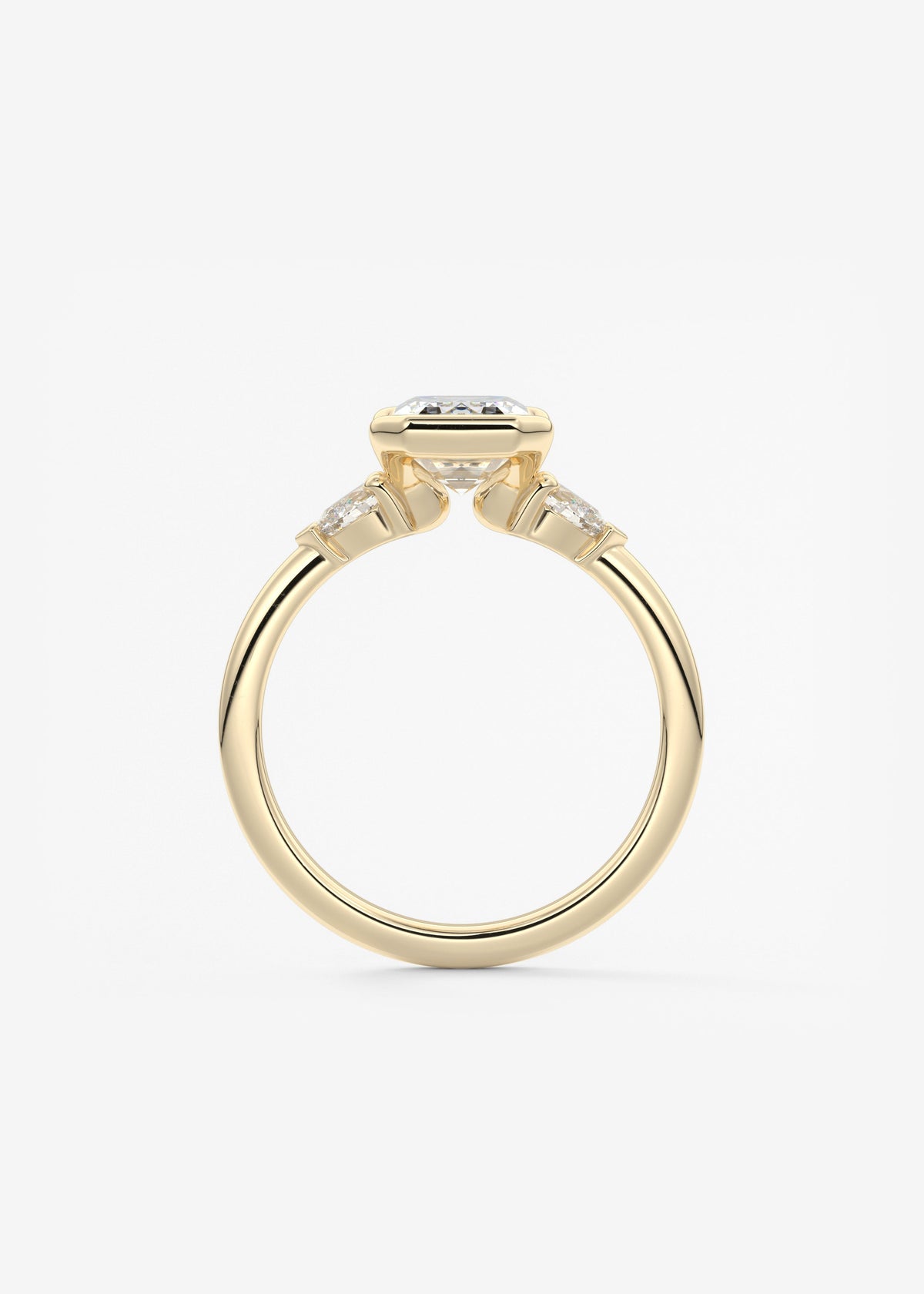 Emerald Three Stone Bezel Lab Grown Diamond Engagement Ring