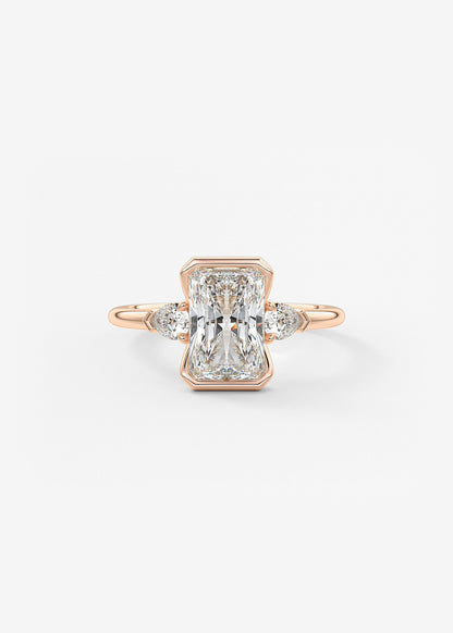 Radiant Three Stone Bezel Lab Grown Diamond Engagement Ring