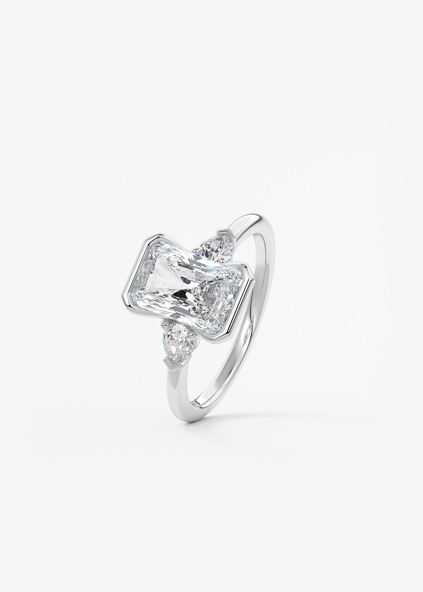 Radiant Three Stone Bezel Lab Grown Diamond Engagement Ring