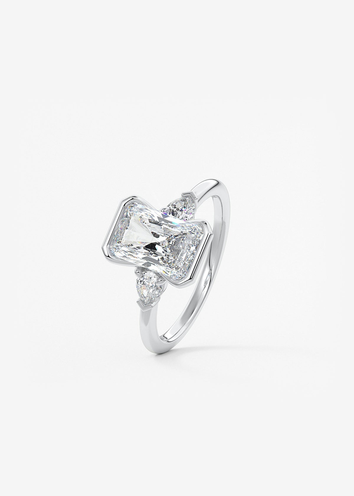 Radiant Three Stone Bezel Lab Grown Diamond Engagement Ring