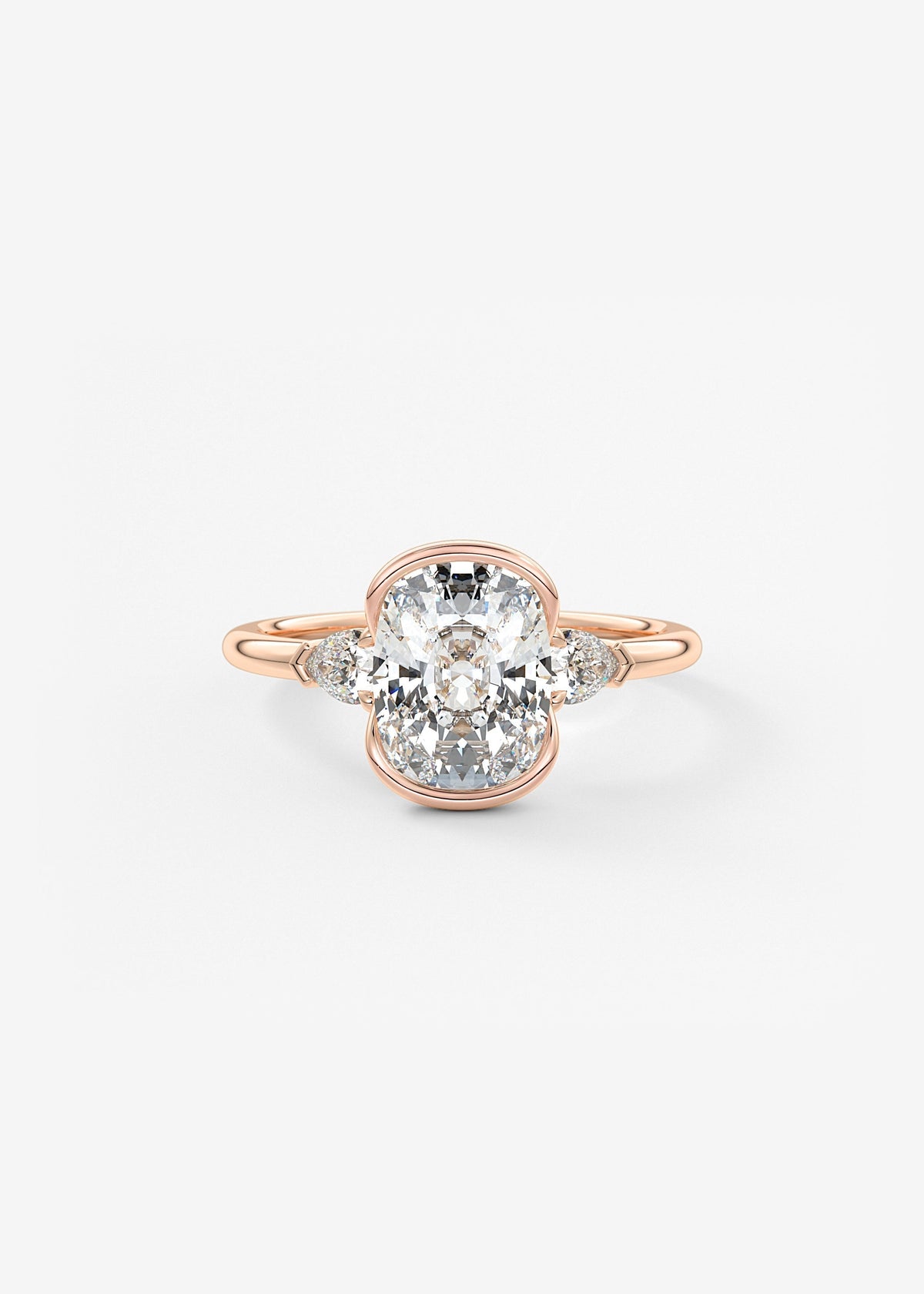 Elongated Cushion Three Stone Bezel Lab Grown Diamond Engagement Ring
