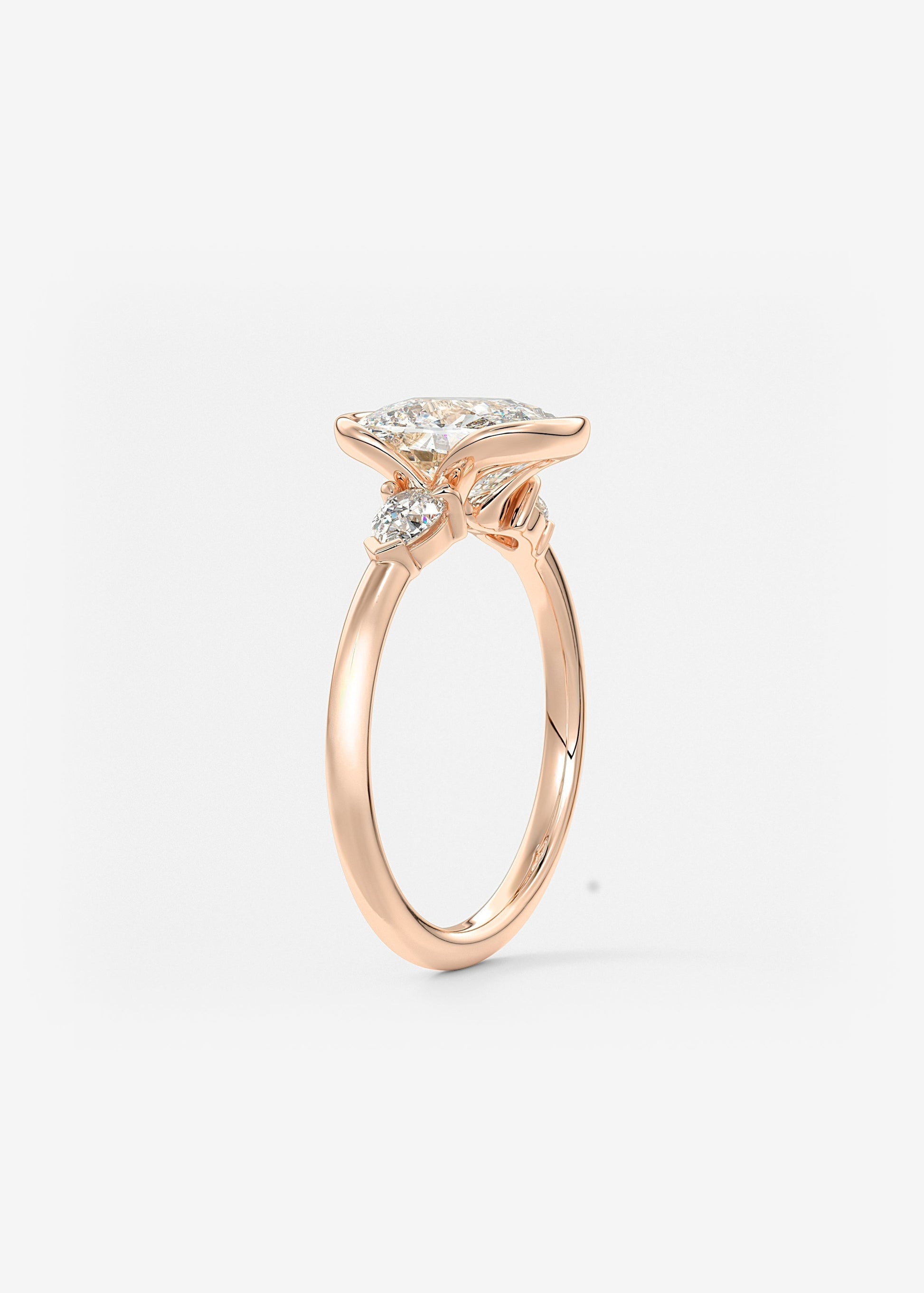 Elongated Cushion Three Stone Bezel Lab Grown Diamond Engagement Ring