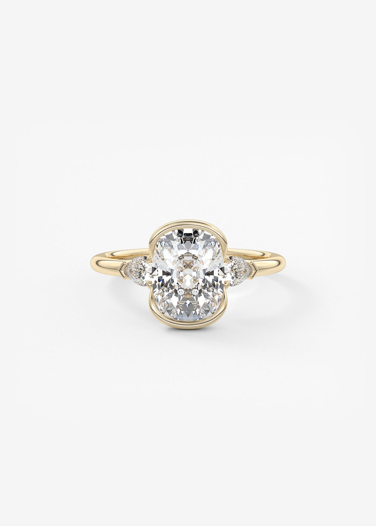 Elongated Cushion Three Stone Bezel Lab Grown Diamond Engagement Ring