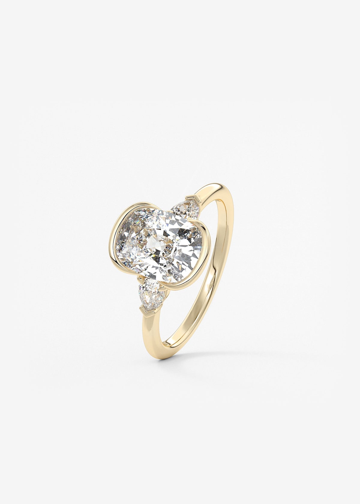 Elongated Cushion Three Stone Bezel Lab Grown Diamond Engagement Ring