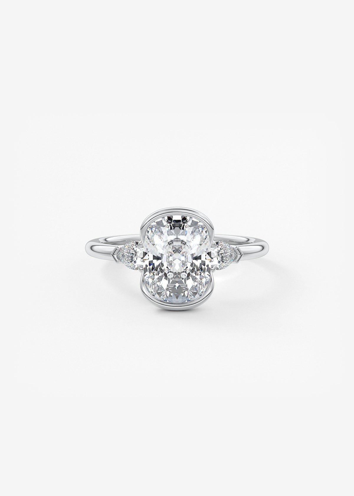 Elongated Cushion Three Stone Bezel Lab Grown Diamond Engagement Ring