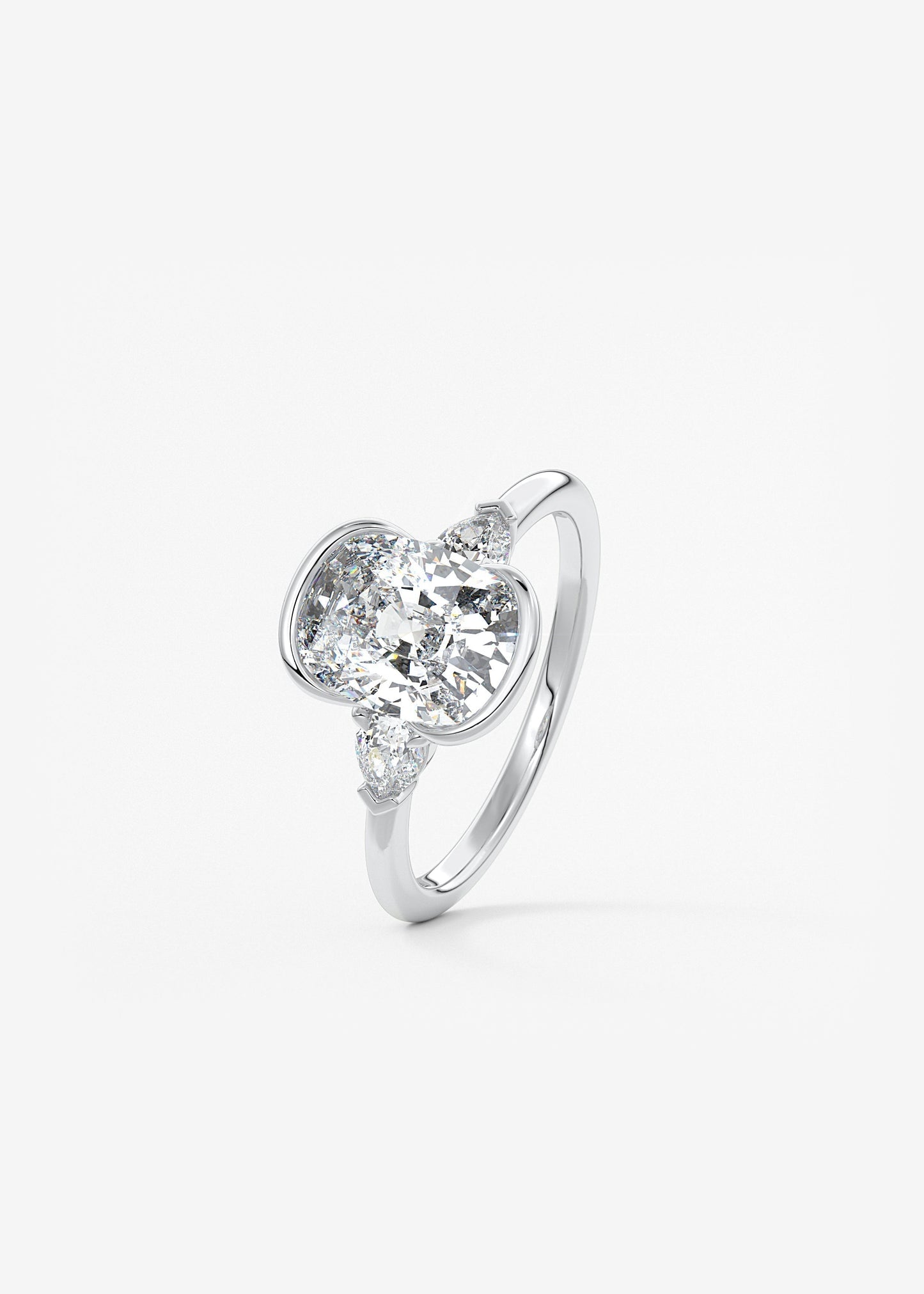 Elongated Cushion Three Stone Bezel Lab Grown Diamond Engagement Ring