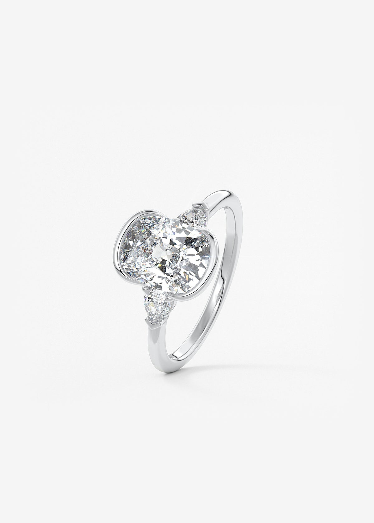 Elongated Cushion Three Stone Bezel Lab Grown Diamond Engagement Ring