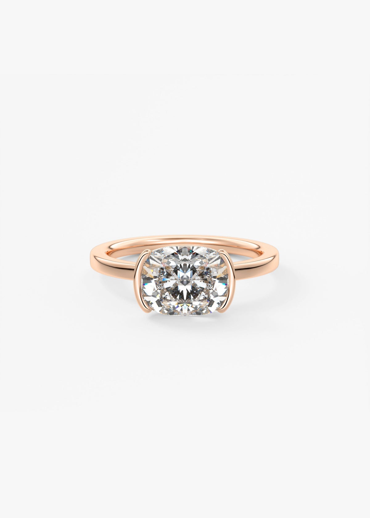 Elongated Cushion East West Half Bezel Lab Grown Diamond Engagement Ring