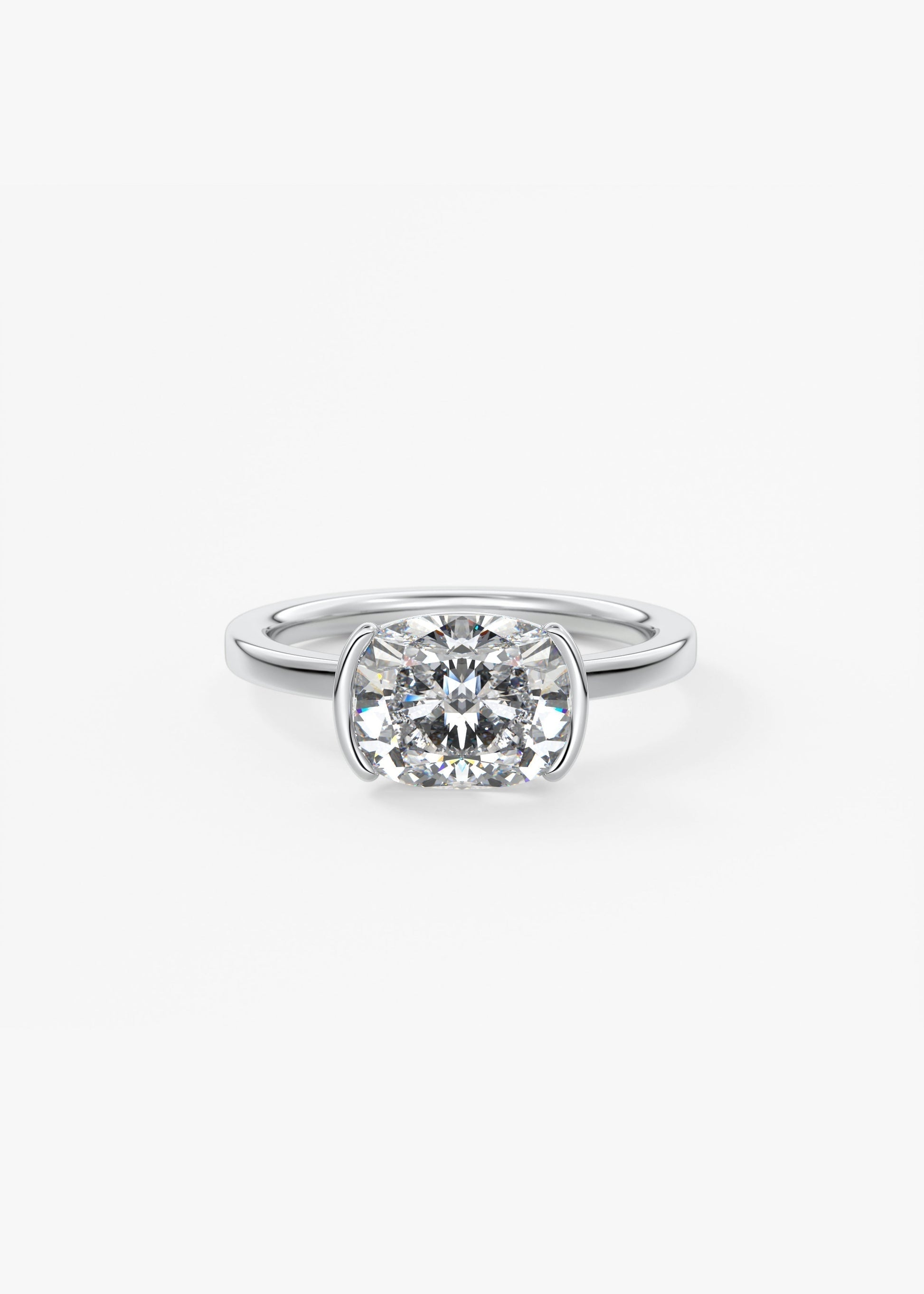 Elongated Cushion East West Half Bezel Lab Grown Diamond Engagement Ring