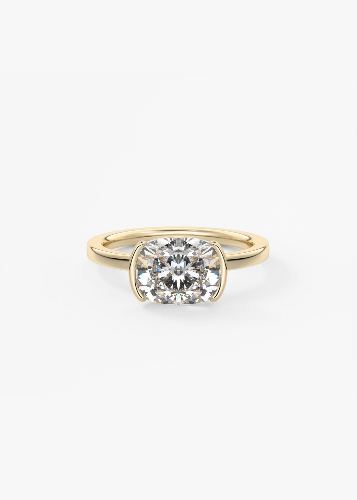 Elongated Cushion East West Half Bezel Lab Grown Diamond Engagement Ring