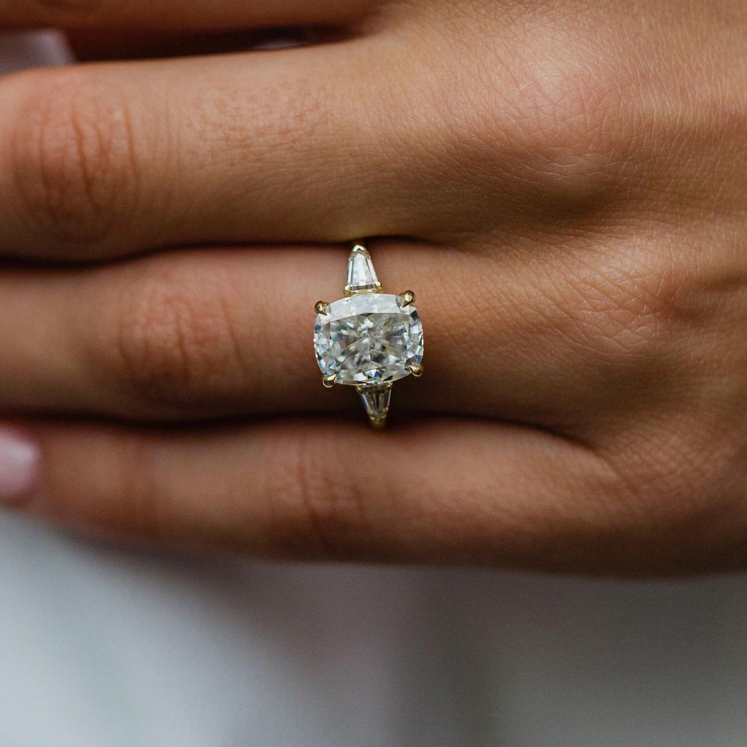 3.15 CT Cushion Three Stone Lab Grown Diamond Engagement Ring