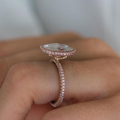 4 CT Oval Halo & Pave Lab Grown Diamond Engagement Ring
