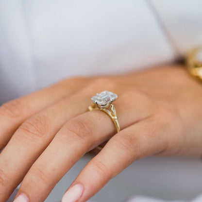 4.1 CT Emerald Vintage Pave Lab Grown Diamond Engagement Ring