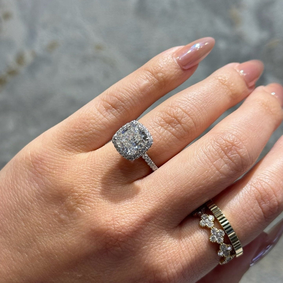 3.46 CT Cushion Halo & Pave Lab Grown Diamond Engagement Ring