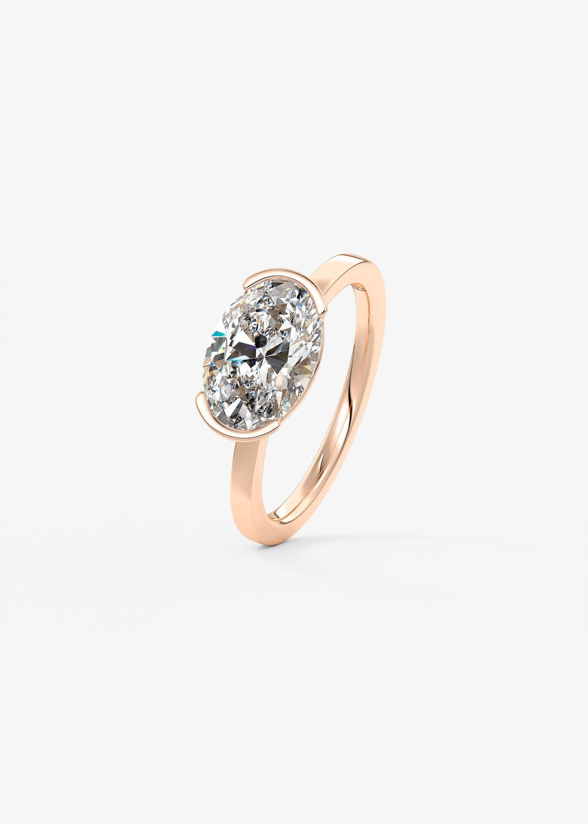Oval East West Half Bezel Lab Grown Diamond Engagement Ring